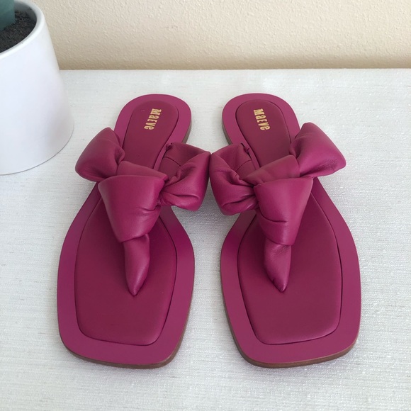 Maeve Hot Pink All Leather Knotted Thong Flat Slide Sandals Women’s 7M - Picture 2 of 9
